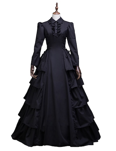 cheap Historical &amp; Vintage Costumes-Princess Maria Antonietta Floral Style Rococo Victorian Renaissance Cocktail Dress Dress Party Costume Masquerade Prom Dress Women&#039;s Lace Costume Black Vintage Cosplay 3/4 Length Sleeve Christmas