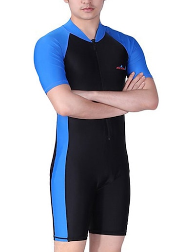 cheap Surfing, Diving &amp; Snorkeling-Dive&amp;Sail Men&#039;s UV Sun Protection UPF50+ Breathable Rash Guard Dive Skin Suit Short Sleeve Front Zip Swimwear Patchwork Swimming Diving Surfing Snorkeling Autumn / Fall Spring Summer / Quick Dry