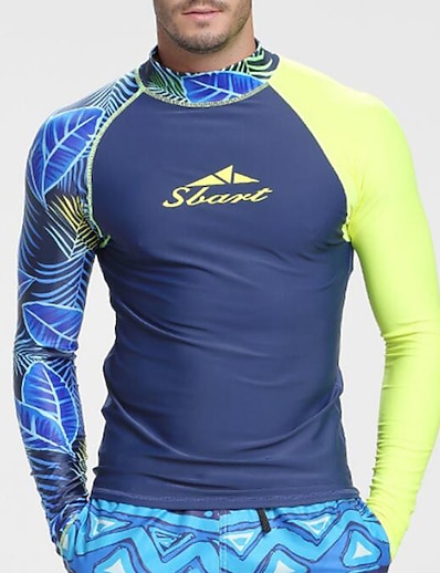 ราคาถูก กระดานโต้คลื่น การดําน้ํา และการดําน้ําตื้น-SBART สำหรับผู้ชาย การป้องกันรังสียูวี UPF50+ ระบายอากาศ ผื่นยาม แขนยาว Rash Guard เสื้อว่ายน้ำ ลายต่อ การว่ายน้ำ ท่อง ชายหาด กีฬาทางน้ำ ตก ฤดูใบไม้ผลิ ฤดูร้อน / ยืด / แห้งเร็ว / น้ำหนักเบา