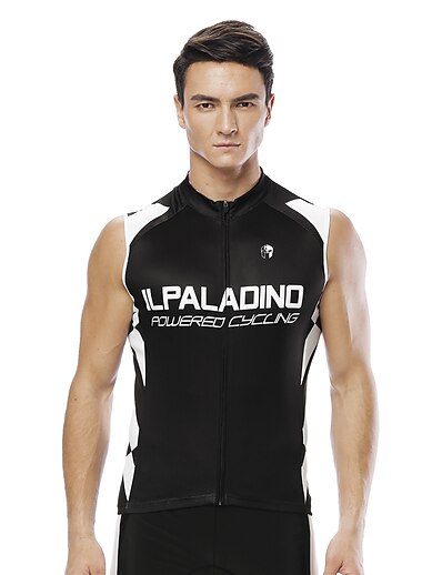 ราคาถูก ชุดกีฬา-ILPALADINO สำหรับผู้ชาย เสื้อปั่นจักรยาน เสื้อไม่มีแขน รูปเลขาคณิต จักรยาน จักรยานเสือหมอบ เสื้อยืด Tops สีดำ ทน UV แถบสะท้อนแสง กระเป๋าหลัง เส้นใยสังเคราะห์ กีฬา เสื้อผ้าถัก