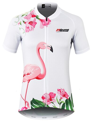 cheap Cycling-21Grams® Women&#039;s Cycling Jersey Short Sleeve - Summer Spandex Polyester White Flamingo Floral Botanical Funny Bike Breathable Quick Dry Moisture Wicking Reflective Strips Back Pocket Jersey Sports
