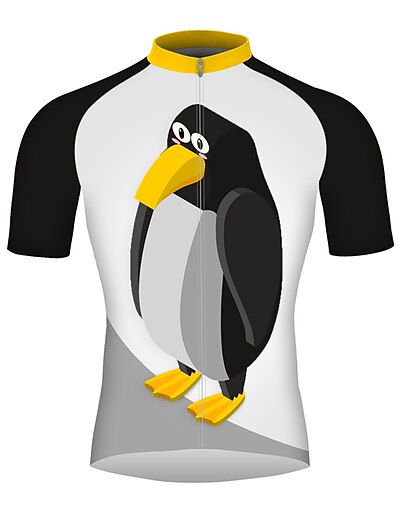 cheap Cycling-21Grams Cartoon 3D Penguin Men&#039;s Short Sleeve Cycling Jersey - Black+White Bike Jersey Top Quick Dry Moisture Wicking Breathable Sports Summer 100% Polyester Mountain Bike MTB Road Bike Cycling