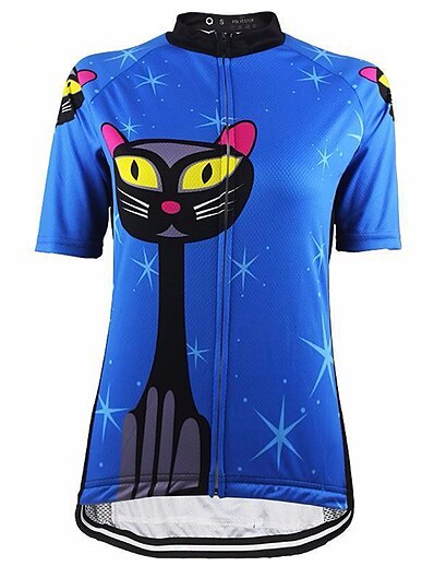 cheap Cycling-21Grams Cat Animal Women&#039;s Short Sleeve Cycling Jersey - Blue Bike Jersey Top Quick Dry Moisture Wicking Breathable Sports Summer Terylene Mountain Bike MTB Road Bike Cycling Clothing Apparel