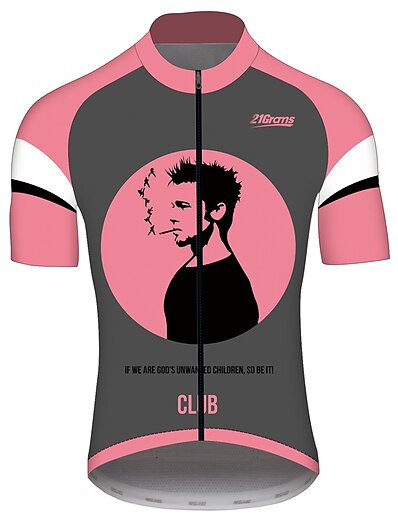 cheap Cycling-21Grams® Funny Fight Club Movie Short Sleeve Men&#039;s Cycling Jersey - Pink Bike Breathable Quick Dry Reflective Strips Jersey Top Sports 100% Polyester Summer Mountain Bike MTB Road Bike Cycling