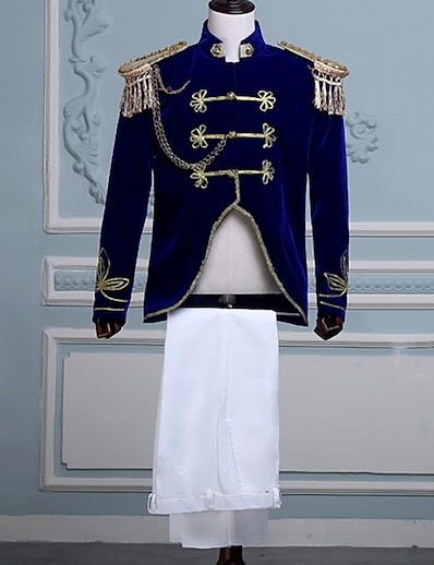 cheap Historical &amp; Vintage Costumes-Prince Aristocrat Retro Vintage Medieval Coat Pants Outfits Masquerade Men&#039;s Costume Blue Vintage Cosplay Long Sleeve Party Pantsuit / Jumpsuit