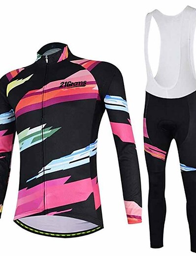cheap Cycling-21Grams® Women&#039;s Cycling Jersey with Bib Tights Long Sleeve Pink / Black Funny Bike Thermal Warm Breathable Anatomic Design Ultraviolet Resistant Quick Dry Clothing Suit Sports Mountain Bike MTB Road