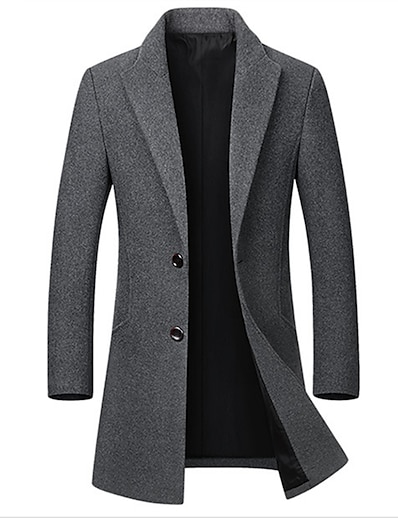 hesapli Erkek Dış Giyimi-Erkek Trençkot palto Sonbahar Kış Günlük Uzun Ceket Çentik Yaka İnce Temel Ceketler Uzun Kollu Solid Şarap Gri Siyah / Yünlü