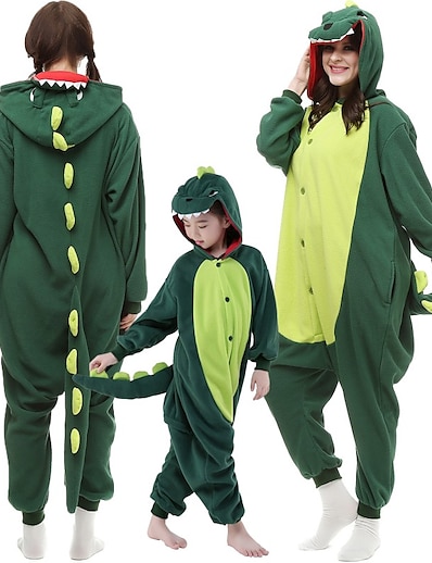 ieftine Pijamale Kigurumi-Pentru copii Adulți Costum Cosplay Costum Pijamale Kigurumi Monștrii Dinozaur Pijama Întreagă Microfibră de Poliester Rosu / Verde Închis Cosplay Pentru Bărbați Pentru femei Dame Haine de dormit