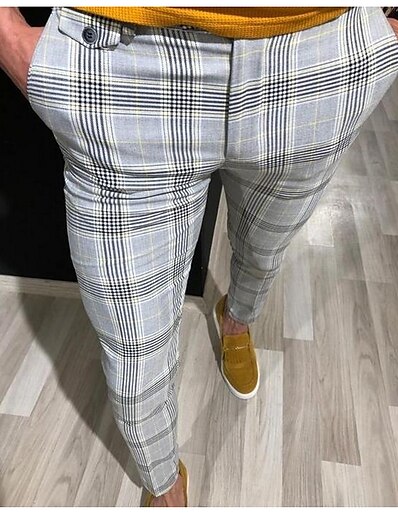 cheap Men&#039;s Bottoms-Men&#039;s Basic Dress Pants Ankle-Length Pants Daily Streetwear Mid Waist Gray Red Yellow S M L XL 2XL