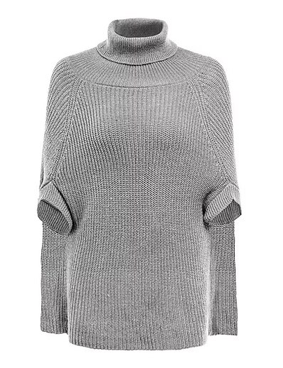 cheap Sweaters &amp; Cardigans-Women&#039;s Cloak / Capes Solid Colored Long Sleeve Sweater Cardigans Round Neck Gray White Black