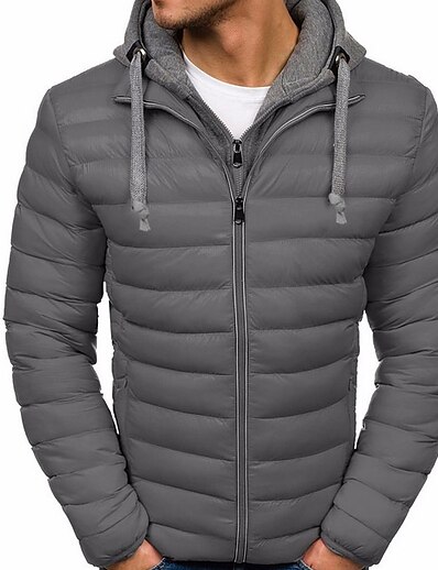cheap Men&#039;s Outerwear-Men&#039;s Padded Coat Regular Fit Jacket Color Block Green Blue Black / Plus Size / Plus Size