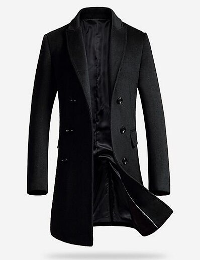 hesapli Erkek Dış Giyimi-Erkek Trençkot palto Kış Günlük Hafta sonu Uzun Ceket Çentik Yaka Sivri Yaka İnce Ceketler Solid Gri Siyah