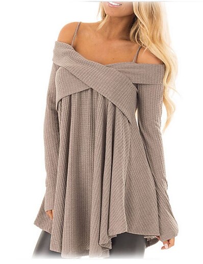 cheap Sweaters &amp; Cardigans-Women&#039;s Pullover Check Solid Colored Long Sleeve Sweater Cardigans Straps Blushing Pink Khaki White