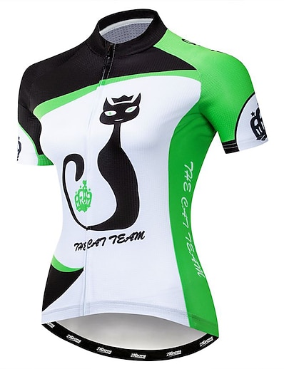 cheap Cycling-21Grams® Women&#039;s Cycling Jersey Short Sleeve Cat Animal Bike Mountain Bike MTB Road Bike Cycling Jersey Top Green Breathable Quick Dry Moisture Wicking Elastane Polyester Sports Clothing Apparel