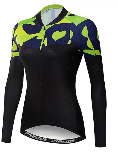 cheap Cycling-21Grams® Women&#039;s Cycling Jersey Long Sleeve Novelty Bike Mountain Bike MTB Road Bike Cycling Jersey Top Green Black UV Resistant Breathable Quick Dry Elastane Lycra Polyester Sports Clothing Apparel