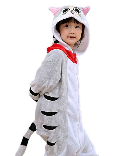 cheap Kigurumi Pajamas-Kid&#039;s Kigurumi Pajamas Cat Tiger Onesie Pajamas Flannelette Yellow / Gray Cosplay For Boys and Girls Animal Sleepwear Cartoon Festival / Holiday Costumes