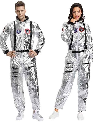 cheap Historical &amp; Vintage Costumes-NASA Cosplay Costume Men&#039;s Adults&#039; Cosplay Halloween Halloween Festival / Holiday Spandex Polyester Gray / White Men&#039;s Women&#039;s Easy Carnival Costumes / Leotard / Onesie / Leotard / Onesie