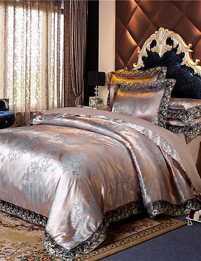 billige Hjem &amp; Have-luksus jacquard satin dynebetræk sæt quilt sengetøj sæt dynebetræk, queen/king size/tvilling/enkelt (1 dynebetræk, 1 fladt lagen, 1 eller 2 pudebetræk)