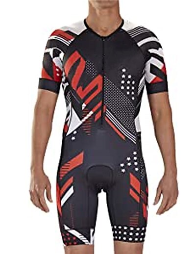 cheap Cycling-21Grams® Men&#039;s Triathlon Tri Suit Short Sleeve Mountain Bike MTB Road Bike Cycling Black Red Polka Dot Geometic Bike Spandex Polyester Clothing Suit UV Resistant 3D Pad Breathable Quick Dry Sweat