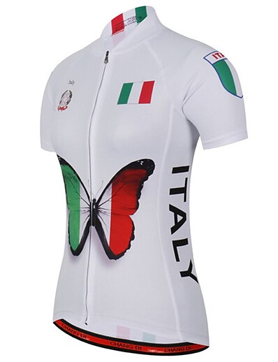 hesapli Bisiklet-21Grams® Kadın&#039;s Bisiklet Forması Kısa Kollu Kelebek İtalyan Ulusal Bayrak Bisiklet Dağ Bisikletçiliği Yol Bisikletçiliği Forma Üstler Kırmızı / Beyaz Uv dayanıklı Nefes Alabilir Hızlı Kuruma / Streç