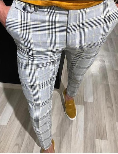 tanie Męskie spodnie i szorty-Męskie Podstawowy Typu Chino Pełna długość Spodnie Solidne kolory Wysoka talia Szczupła Czarny Szary Żółty S M L XL 2XL