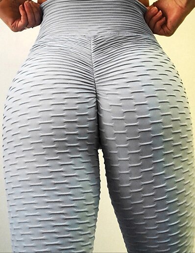abordables Pantalones de mujeres-Mujer Deportes Yoga Básico Legging Frunce Color sólido Media cintura Verde Trébol Blanco Negro S M L / Pitillo