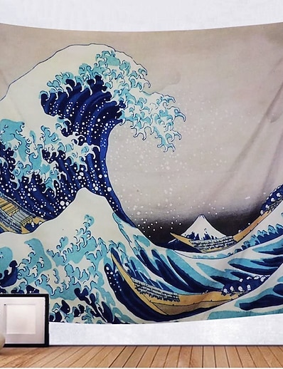 זול בית וגן-kanagawa גל ukiyo-e קיר שטיח קיר תפאורה שמיכת וילון תליית בית סלון חדר שינה קישוט סגנון ציור יפני