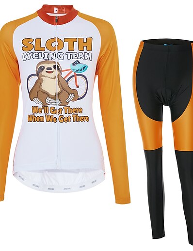cheap Cycling-21Grams® Funny Sloth Animal Long Sleeve Men&#039;s Cycling Jersey with Tights - Black / Orange Bike UV Resistant Breathable Anatomic Design Clothing Suit Sports 100% Polyester Summer Mountain Bike MTB