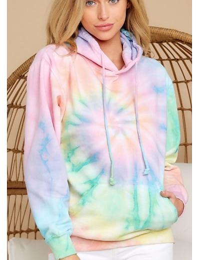 cheap Women&#039;s Tops-Women&#039;s Tie Dye Hoodie Pullover Causal Daily Vacation Basic Hoodies Sweatshirts  Rainbow