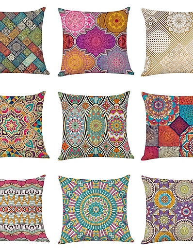 povoljno Osnovna zbirka-9 kom presvlaka od jastuka od lana, cvijeće datura geometrijski moderni kvadrat tradicionalna klasika
