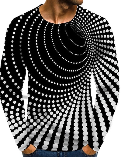 tanie Topy męskie-Męskie Podkoszulek Koszula Graficzny Wzór 3D Okrągły dekolt Puszysta Codzienny Wyjściowe Długi rękaw Nadruk Najfatalniejszy Moda miejska Przesadny Tęczowy