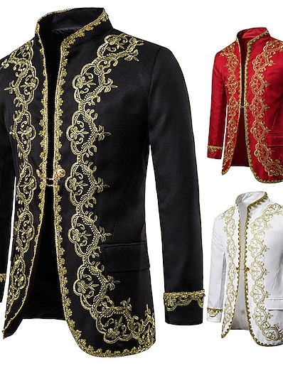 cheap Cosplay &amp; Costumes-Prince Corrina victorian Gentleman Aristocrat Elegant Vintage Victorian Medieval Renaissance Coat Masquerade Outerwear Adults&#039; Men&#039;s Polyster Sequins Costume Tie White / Black / Red Vintage Cosplay