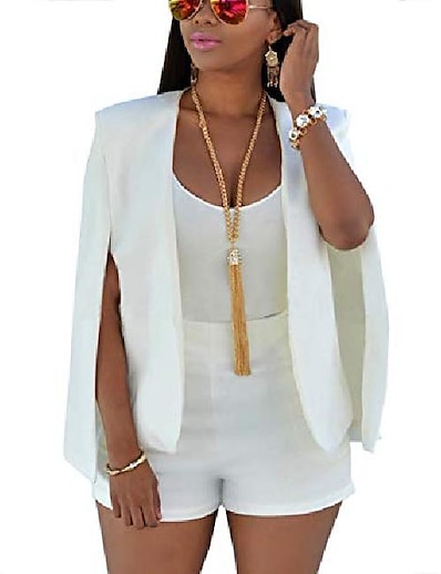 hesapli Kadın Dış Giyim-Kadın&#039;s Ceketler Tek Renk Moda Ceket Günlük Sonbahar Bahar Kısa Ceketler Beyaz / Randevu / Pamuklu
