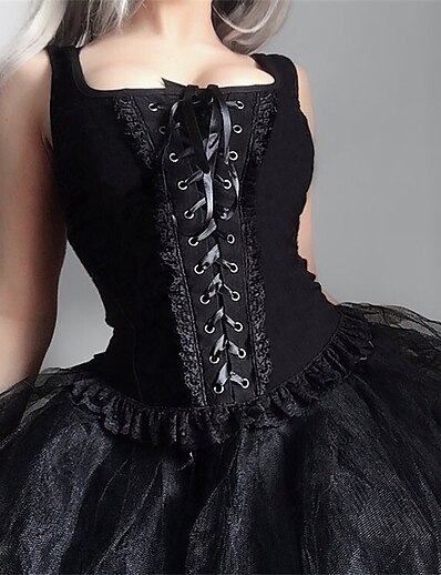 voordelige Historische &amp; vintage kostuums-Gothic meisje Lisa Gotisch Steampunk Goth-subcultuur Hoog korset Dames Kostuum Zwart Wijnoogst Cosplay Feest / Ves / Ves