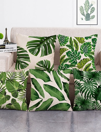 billige Hjem &amp; Hage-1 sett med 5 stk grønt blad botanisk serie kaste putetrekk moderne dekorative putetrekk putetrekk til rom soverom rom sofa stol bil utendørs pute til sofa sofa seng stol grønn