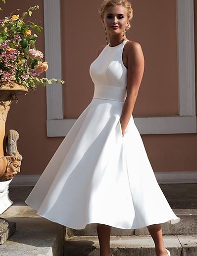 tanie Trendy 2022-Damskie Sukienka rozkloszowana Krótka sukienka mini Biały Bez rękawów Jednokolorowe Niejednolita całość Lato Halter Gorący Seksowny Impreza Szczupła 2021 S M L XL