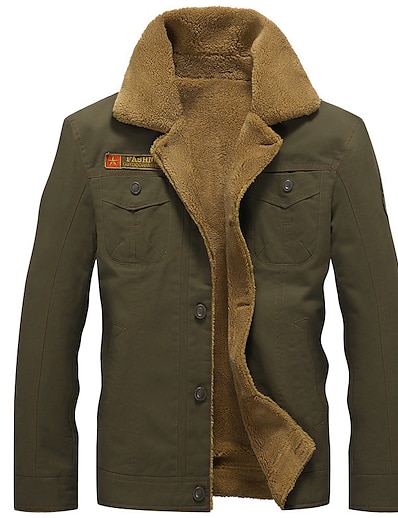 cheap Men’s Jackets &amp; Coats-Men&#039;s Jacket Fall &amp; Winter Daily Regular Coat Regular Fit Basic Jacket Long Sleeve Solid Colored Army Green Khaki Black