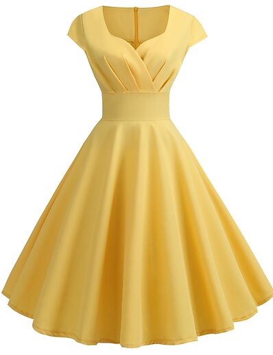 cheap Dresses-Women&#039;s Knee Length Dress Swing Dress Yellow Blushing Pink Wine Green Royal Blue Black Short Sleeve Ruched Pleated Solid Color Round Neck Spring Summer Hot Casual Vintage 2021 Slim S M L XL XXL
