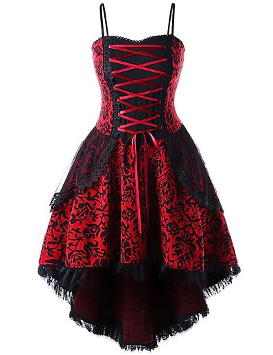 Χαμηλού Κόστους Κοστούμια μεταμφίεσης-Κορίτσι Goth Λίζα Γκόθικ Υποκουλτούρα Goth Κοκτέιλ Φόρεμα Vintage Φόρεμα Κοστούμι πάρτι Χορός μεταμφιεσμένων Φόρεμα χορού Φθινόπωρο Ενηλίκων Γυναικεία Σπαντέξ Πολυεστέρας Ασύμμετρο τελείωμα Στολές