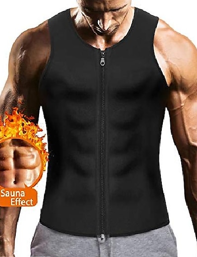 cheap Running, Jogging &amp; Walking-mens sauna waist trainer corset vest with zipper for weight loss hot sweat neoprene body shaper gym workout tank top (black body slimming vest, 2xl)