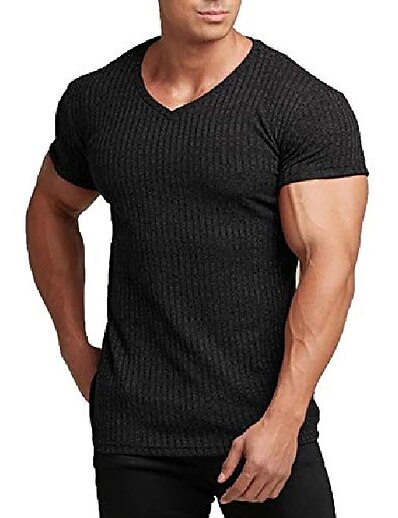 baratos Corrida, Jogging &amp; Caminhada-camisetas masculinas musculares com manga curta com decote em v camisetas pretas de treino de musculação