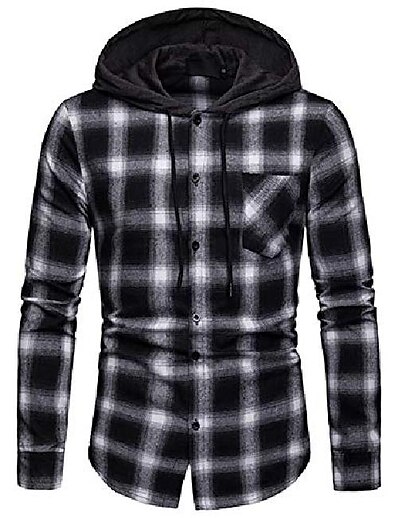 cheap Men&#039;s Tops-men&#039;s long sleeve hoodie plaid flannel button down shirt