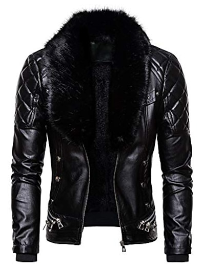 cheap Men&#039;s Outerwear-men&#039;s zipper removable fur collar jacket, vintage steam pocket punk gothic retro coat