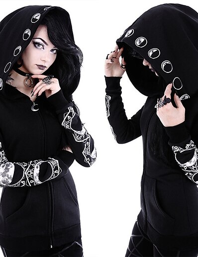 cheap Historical &amp; Vintage Costumes-Plague Doctor Goth Girl Lisa Gothic Punk &amp; Gothic 17th Century Goth Subculture Party Costume Masquerade Hoodie Hoodies Robe Women&#039;s Costume Black Vintage Cosplay Long Sleeve Club Bar / Top / Top