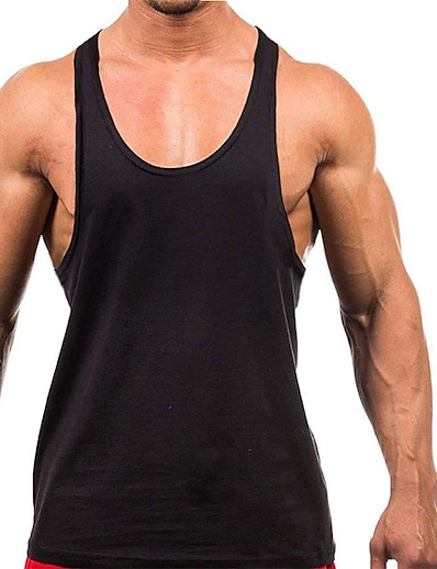 cheap Exercise, Fitness &amp; Yoga-Men&#039;s Muscle Tee Yoga Top Tank Top Stringer Y Back Summer Fashion Dark Grey Black / Red Fitness Gym Workout Bodybuilding Cotton Vest / Gilet Sport Activewear High Elasticity Comfort Quick Dry