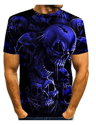 cheap Men&#039;s Tops-Men&#039;s T shirt Tee Shirt Graphic 3D Skull 3D Print Round Neck Halloween Daily Short Sleeve Print Tops Green Black Blue