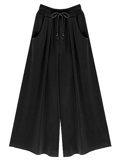 Χαμηλού Κόστους Γυναικεία παντελόνια και φούστες-γυναικεία ελαστική μέση φαρδύ πόδι μασίφ μαλακό παντελόνι palazzo capri culottes παντελόνι