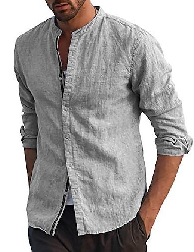 cheap Men&#039;s Tops-Men&#039;s Shirt Solid Color Collar Street Causal Long Sleeve Tops Cotton Casual Fashion Comfortable Henley Light Blue White Black / Machine wash / Wash separately / Washable / Holiday / Daily