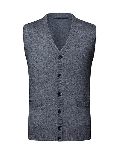 cheap Men&#039;s Tops-Men&#039;s Unisex Cardigan Vest Sweater Solid Color Knitted Braided Acrylic Fibers Basic Soft Sleeveless Regular Fit Sweater Cardigans Fall Spring Deep V Wine Fuchsia Gray / Weekend