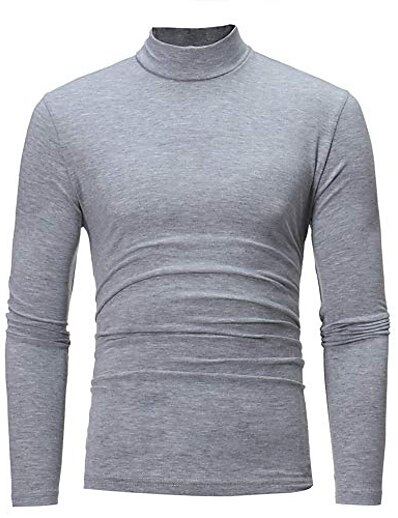 abordables Vêtements d&#039;extérieur pour hommes-T-shirt en lin à manches longues à col roulé uni automne hiver pour homme gris